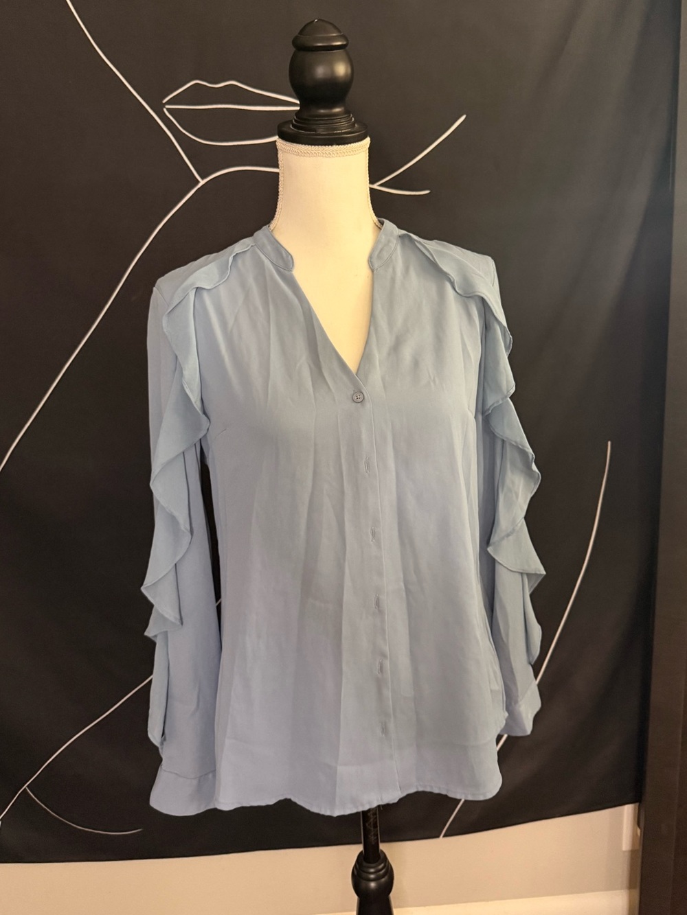 Express Light Blue The Portofino Shirt Slim Fit -Ruffle Sleeve ButtonDown Blouse